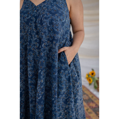 The Indian Ethnic Co. Indigo Ajrakh Cotton Maxi Dress