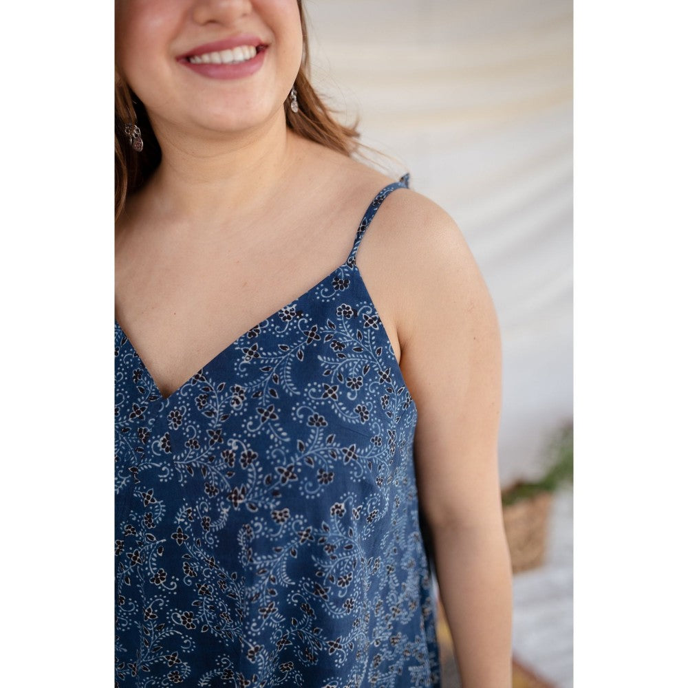 The Indian Ethnic Co. Indigo Ajrakh Cotton Maxi Dress