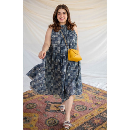 The Indian Ethnic Co. Ajrakh Flared Cotton Dress