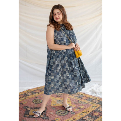 The Indian Ethnic Co. Ajrakh Flared Cotton Dress