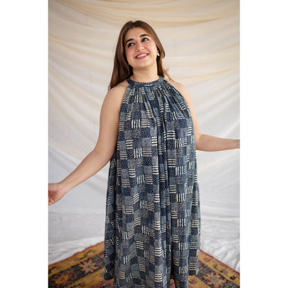 The Indian Ethnic Co. Ajrakh Flared Cotton Dress