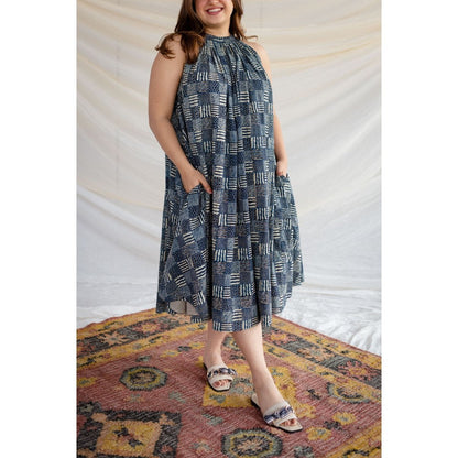 The Indian Ethnic Co. Ajrakh Flared Cotton Dress