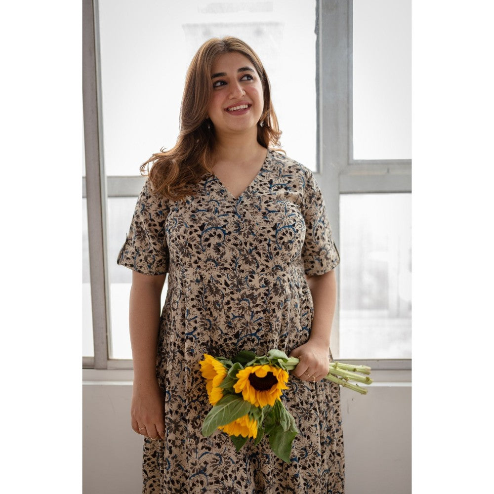 The Indian Ethnic Co. Beige Kalamkari Cotton Maxi Dress