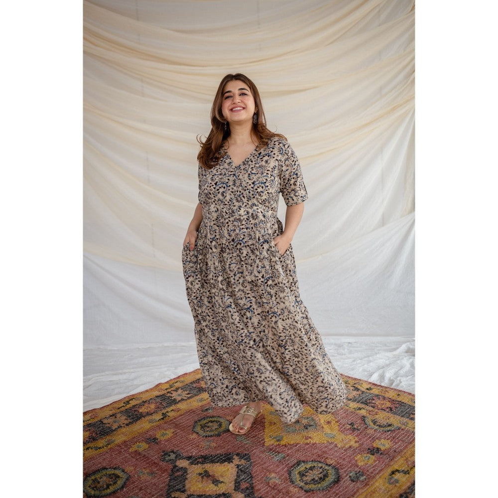 The Indian Ethnic Co. Beige Kalamkari Cotton Maxi Dress