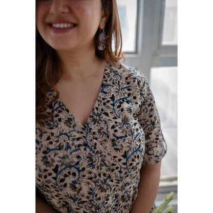 The Indian Ethnic Co. Beige Kalamkari Cotton Maxi Dress