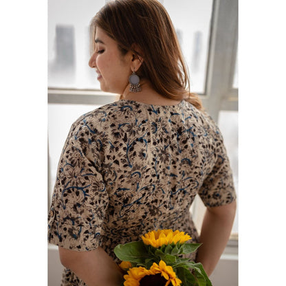 The Indian Ethnic Co. Beige Kalamkari Cotton Maxi Dress