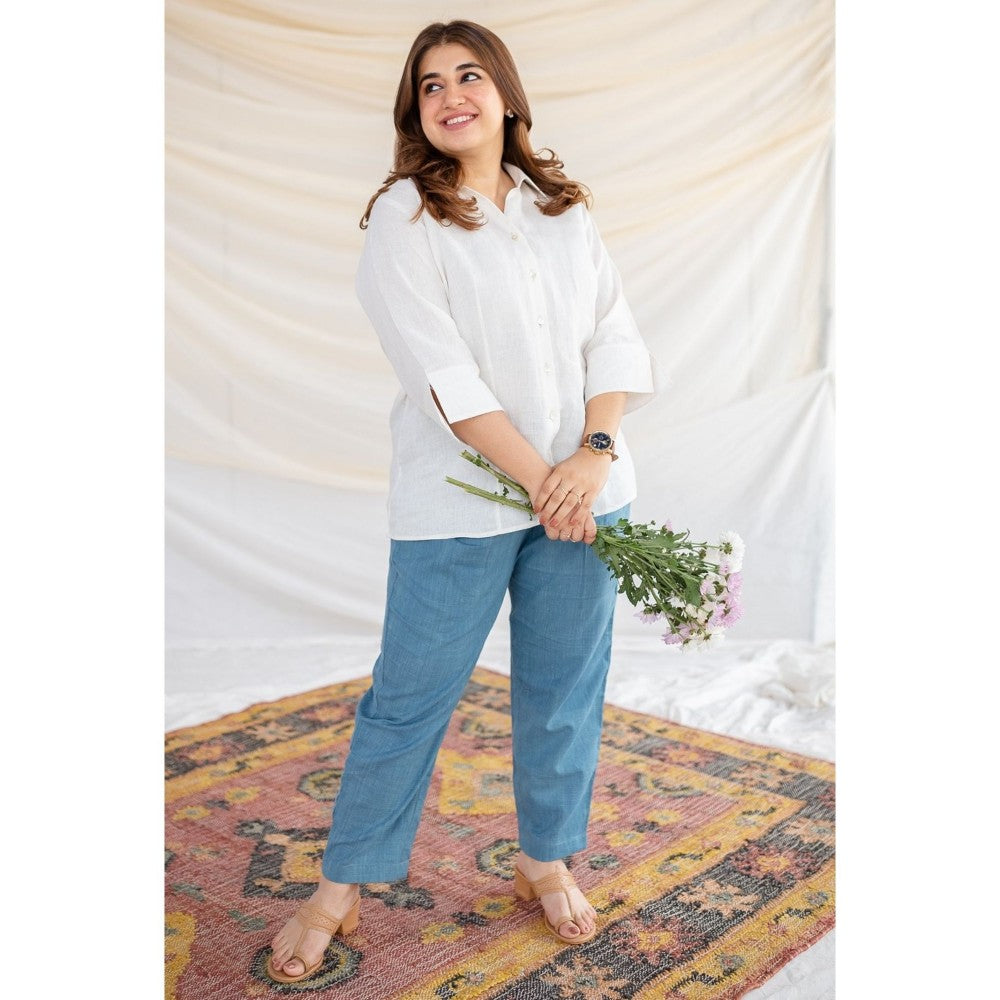 The Indian Ethnic Co. White Handwoven Linen Shirt