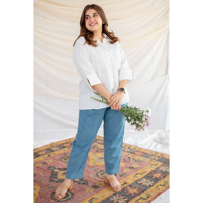 The Indian Ethnic Co. White Handwoven Linen Shirt