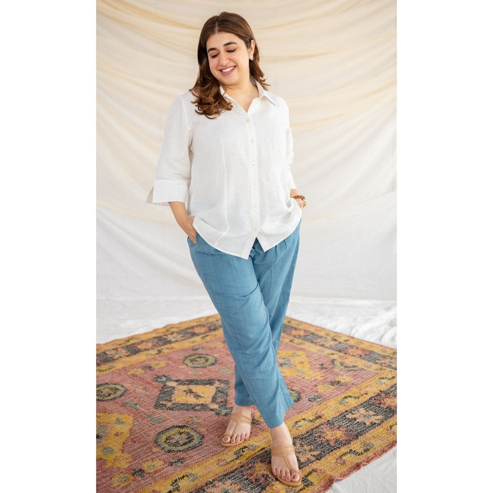The Indian Ethnic Co. White Handwoven Linen Shirt
