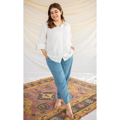 The Indian Ethnic Co. White Handwoven Linen Shirt