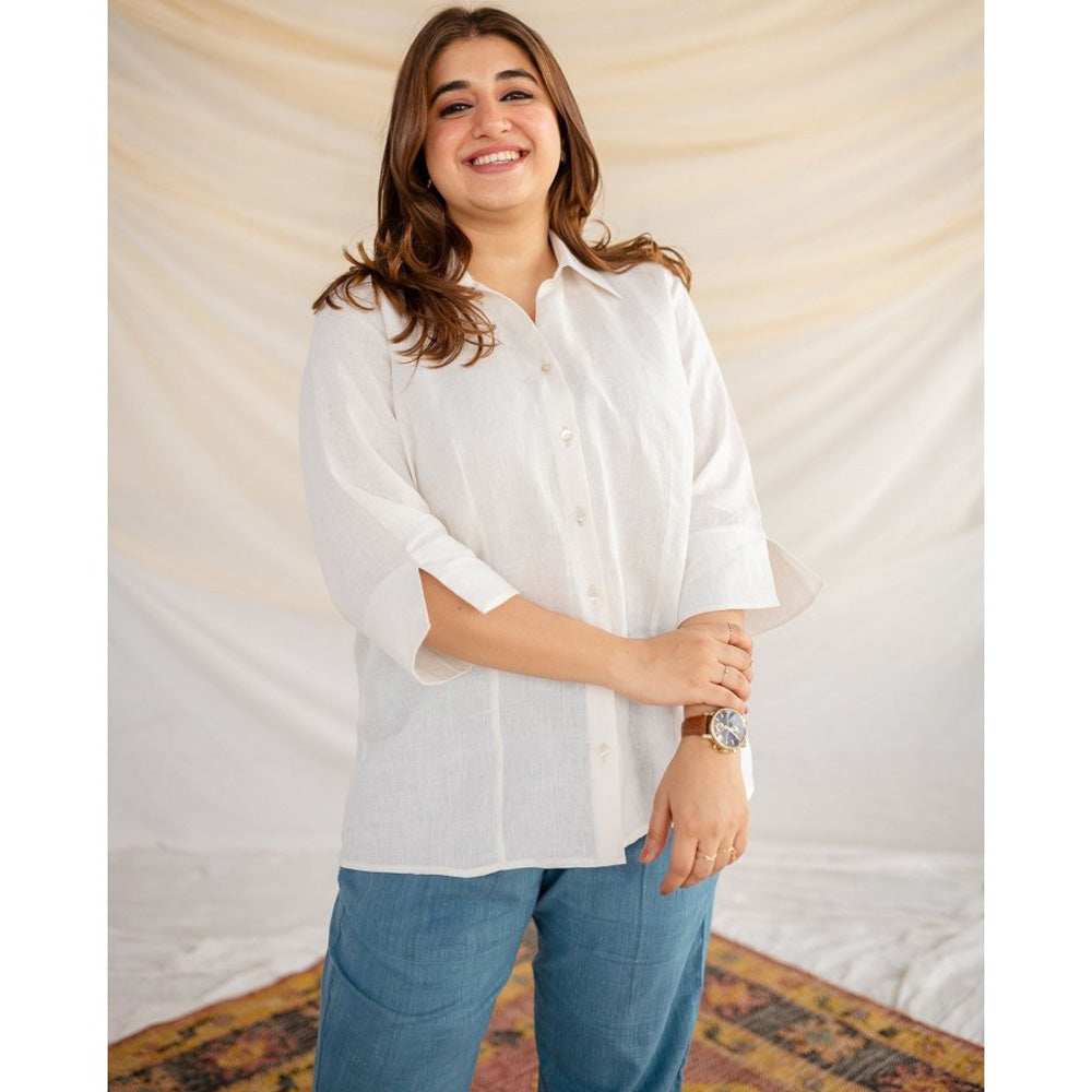 The Indian Ethnic Co. White Handwoven Linen Shirt