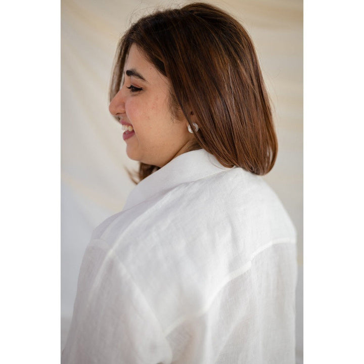 The Indian Ethnic Co. White Handwoven Linen Shirt