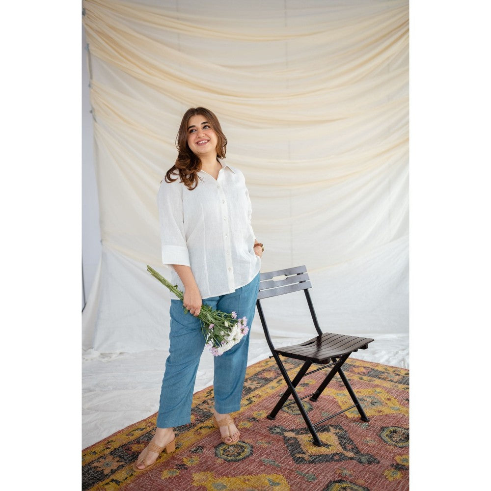 The Indian Ethnic Co. White Handwoven Linen Shirt