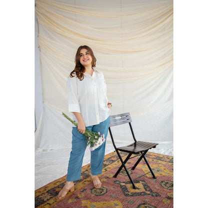 The Indian Ethnic Co. White Handwoven Linen Shirt