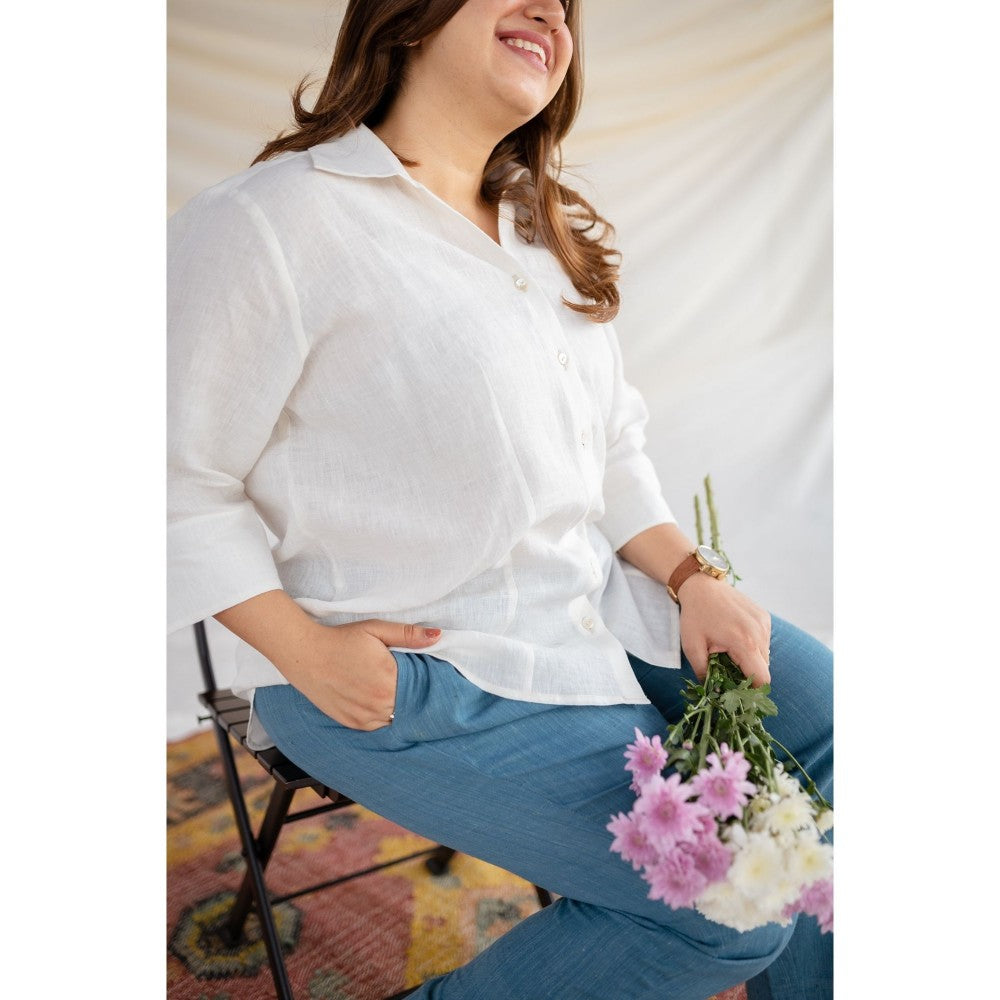 The Indian Ethnic Co. White Handwoven Linen Shirt