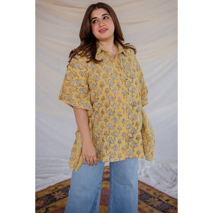 The Indian Ethnic Co. Slub Cotton Dabu Kaftan Short Tunic