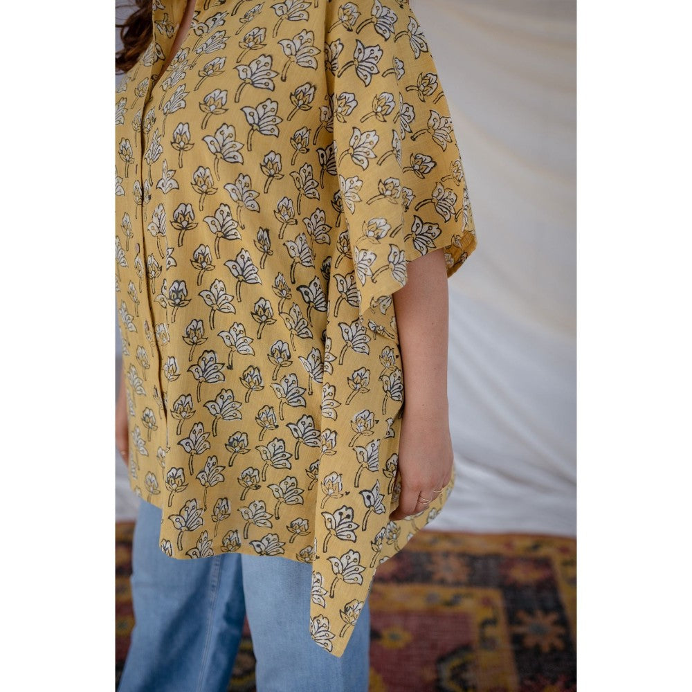 The Indian Ethnic Co. Slub Cotton Dabu Kaftan Short Tunic