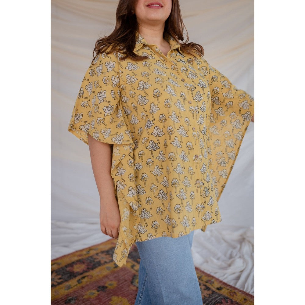 The Indian Ethnic Co. Slub Cotton Dabu Kaftan Short Tunic