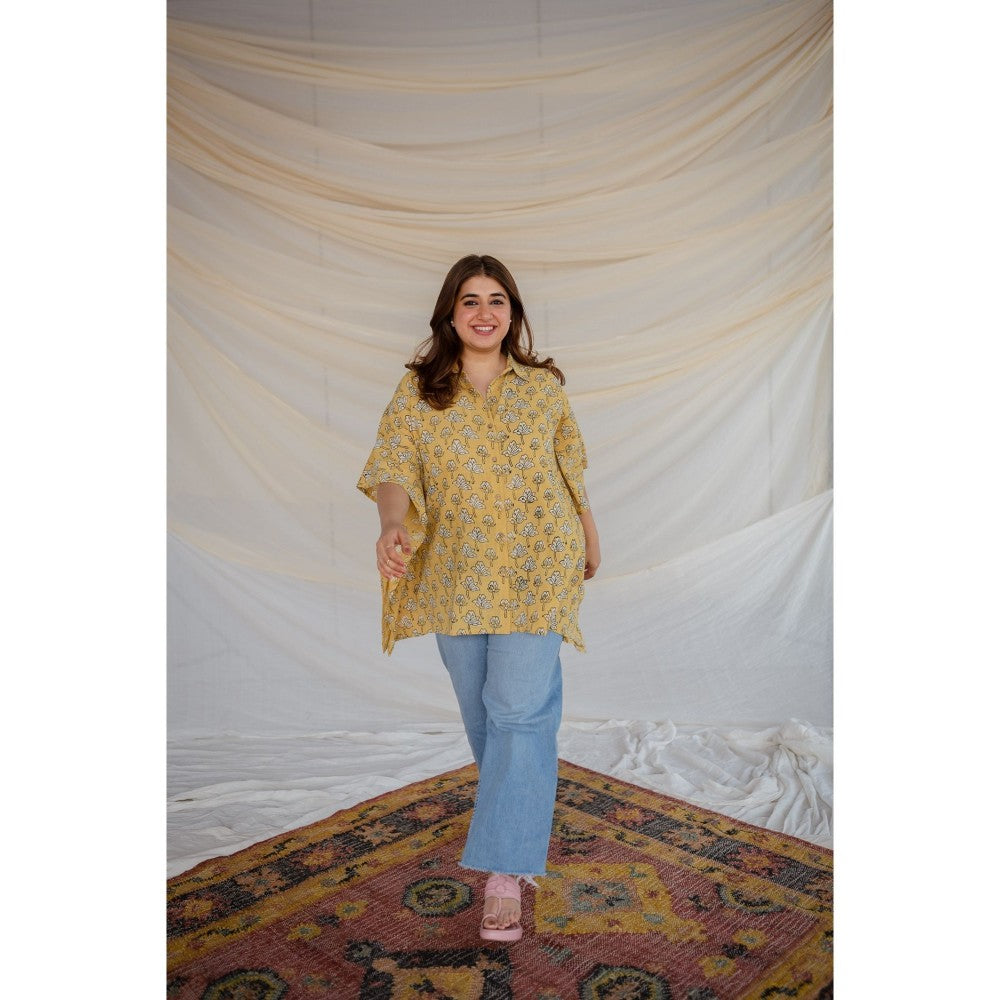The Indian Ethnic Co. Slub Cotton Dabu Kaftan Short Tunic