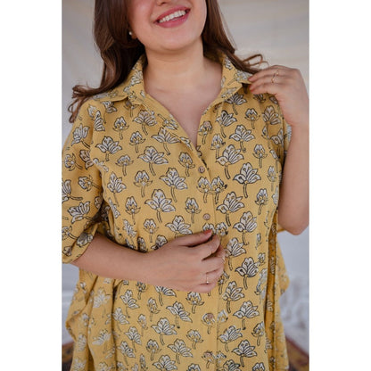 The Indian Ethnic Co. Slub Cotton Dabu Kaftan Short Tunic