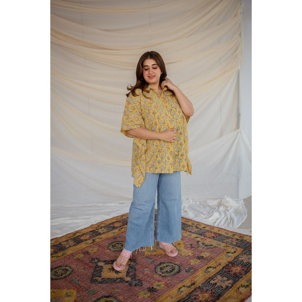 The Indian Ethnic Co. Slub Cotton Dabu Kaftan Short Tunic