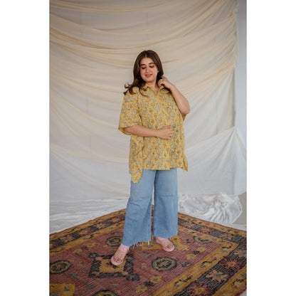 The Indian Ethnic Co. Slub Cotton Dabu Kaftan Short Tunic