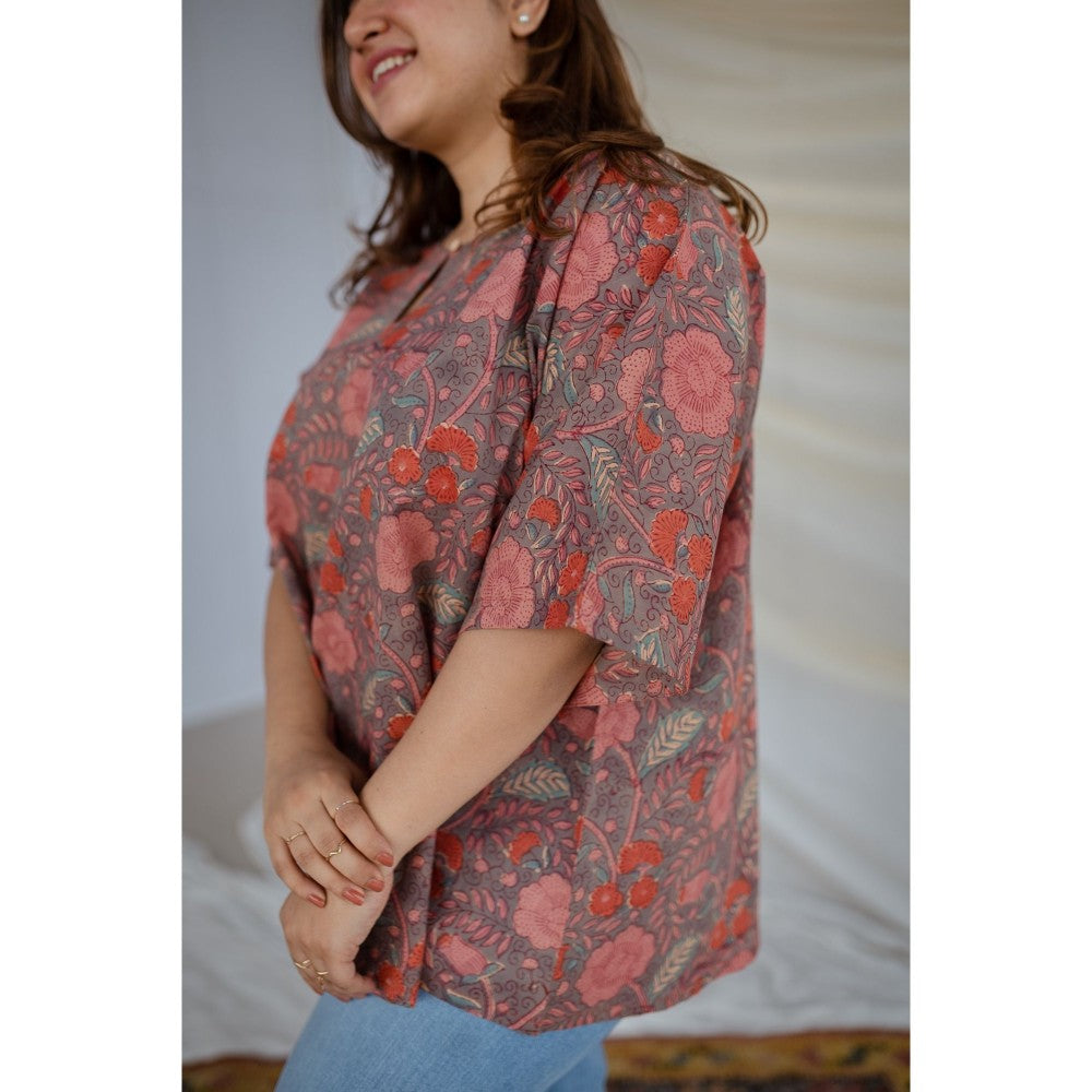 The Indian Ethnic Co. Floral Sanganeri Short Top