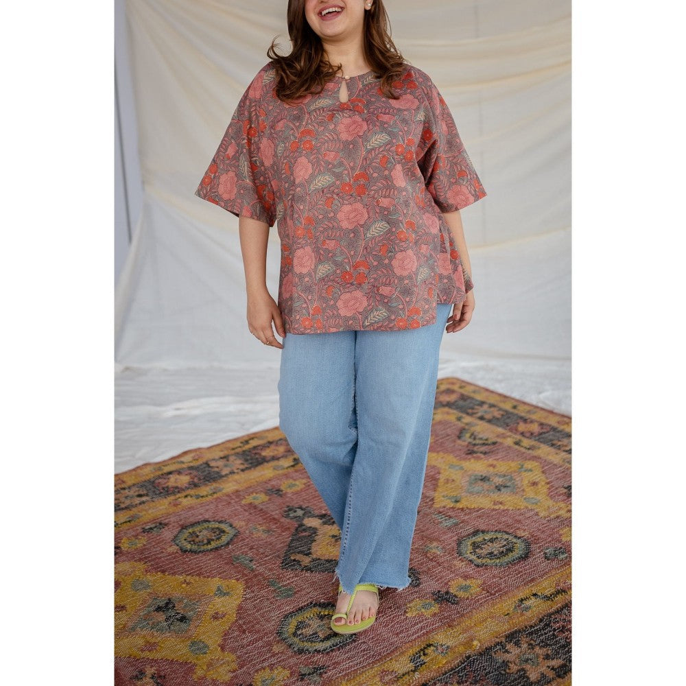 The Indian Ethnic Co. Floral Sanganeri Short Top