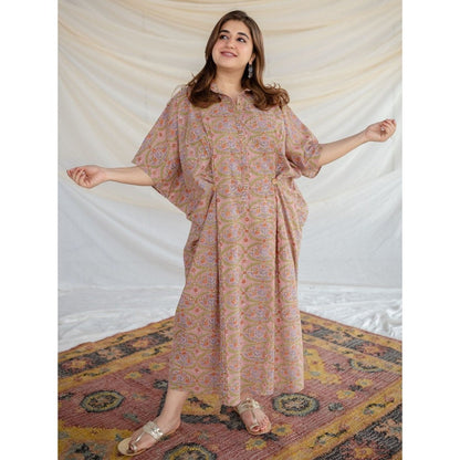 The Indian Ethnic Co. Pink Sanganeri Cotton Kaftan
