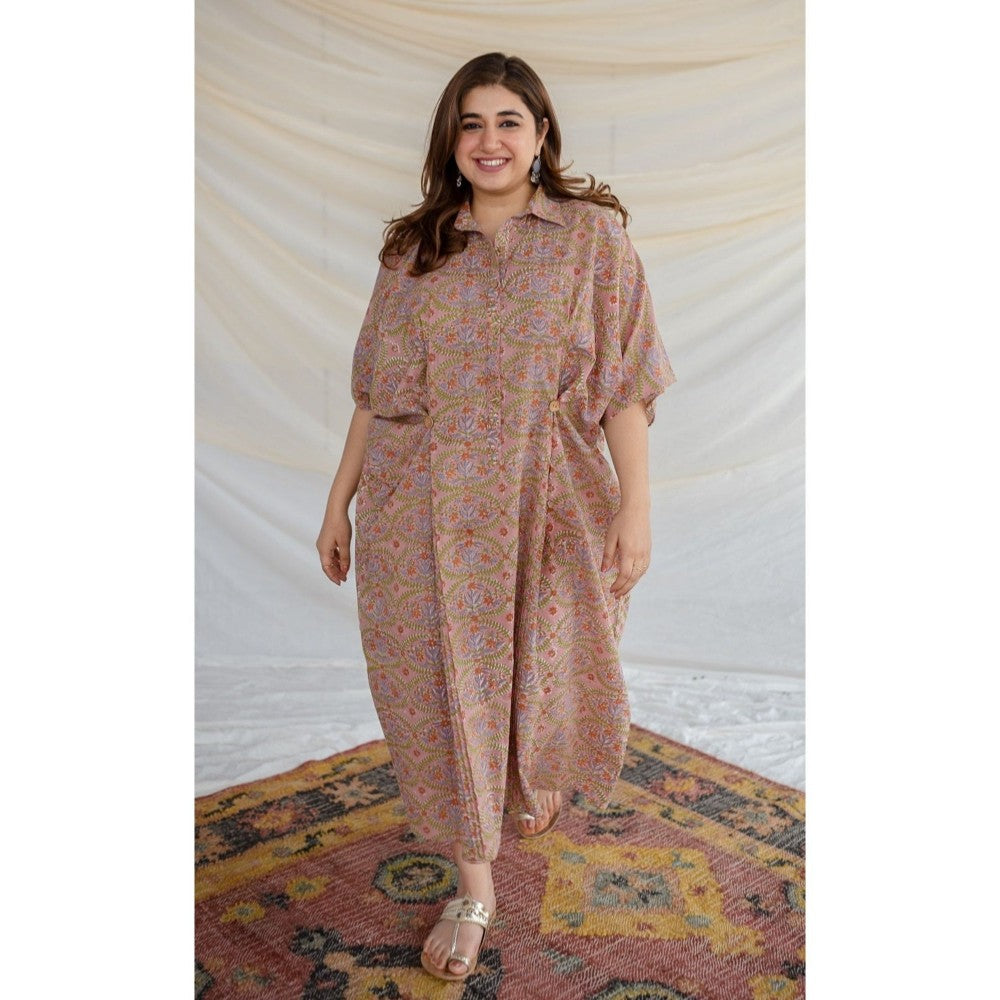 The Indian Ethnic Co. Pink Sanganeri Cotton Kaftan
