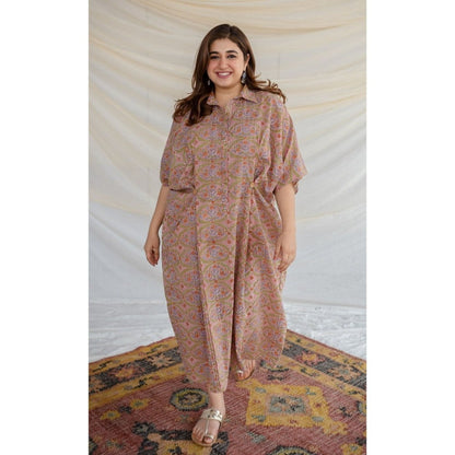 The Indian Ethnic Co. Pink Sanganeri Cotton Kaftan