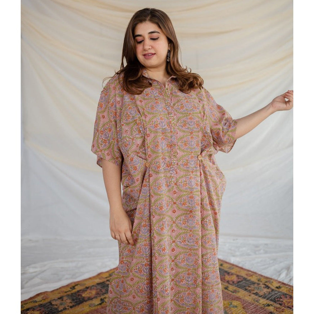 The Indian Ethnic Co. Pink Sanganeri Cotton Kaftan