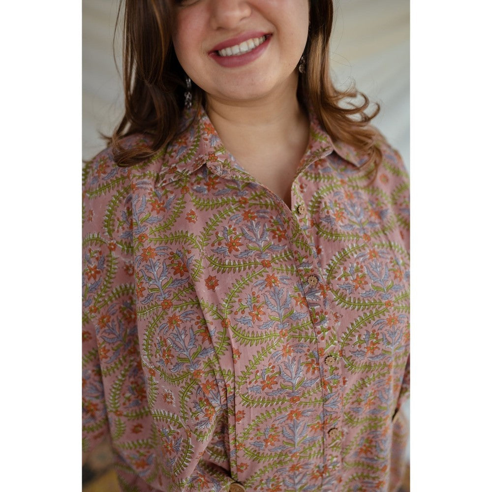 The Indian Ethnic Co. Pink Sanganeri Cotton Kaftan