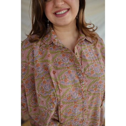 The Indian Ethnic Co. Pink Sanganeri Cotton Kaftan