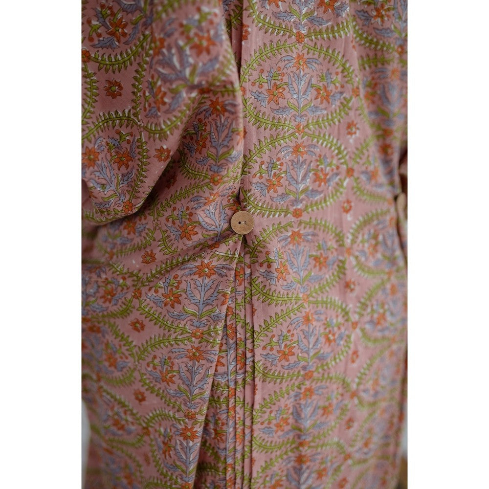 The Indian Ethnic Co. Pink Sanganeri Cotton Kaftan