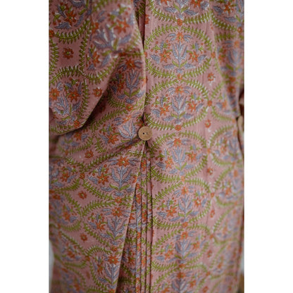 The Indian Ethnic Co. Pink Sanganeri Cotton Kaftan