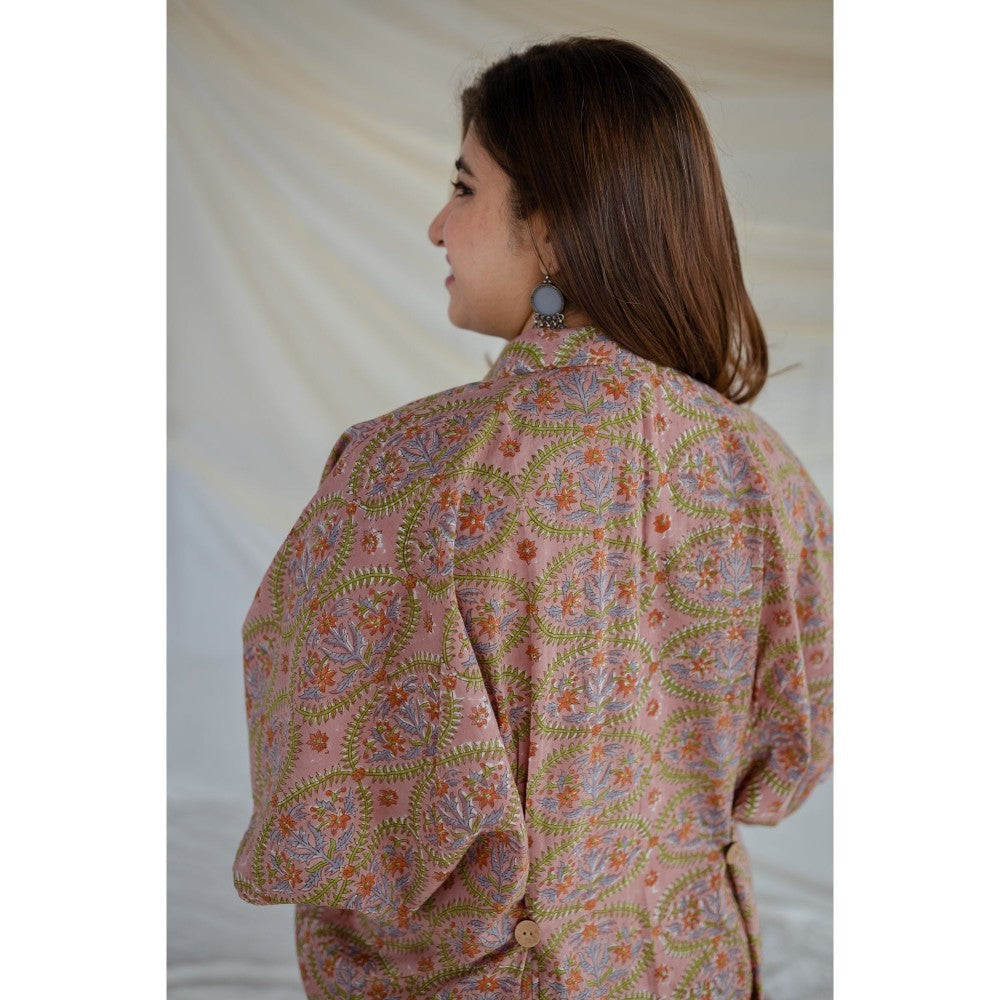 The Indian Ethnic Co. Pink Sanganeri Cotton Kaftan