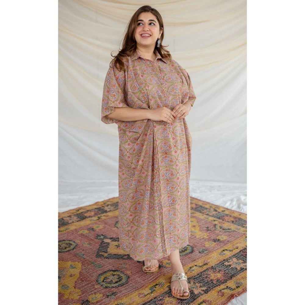 The Indian Ethnic Co. Pink Sanganeri Cotton Kaftan