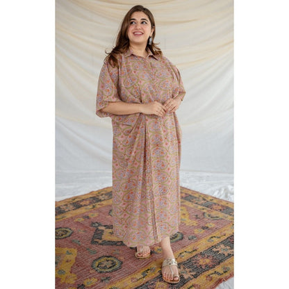 The Indian Ethnic Co. Pink Sanganeri Cotton Kaftan