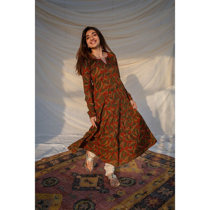 The Indian Ethnic Co. Red Ajrakh Cotton Kali Kurta