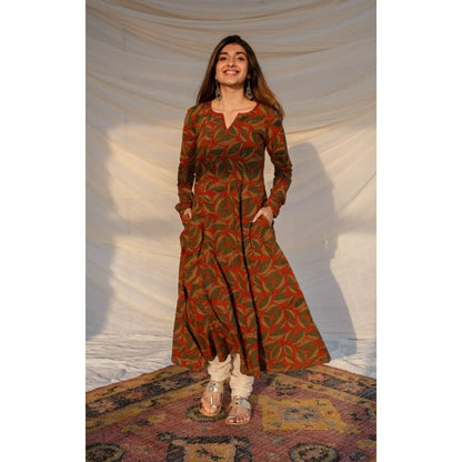 The Indian Ethnic Co. Red Ajrakh Cotton Kali Kurta