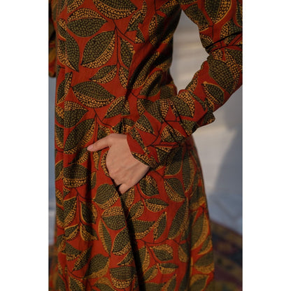 The Indian Ethnic Co. Red Ajrakh Cotton Kali Kurta