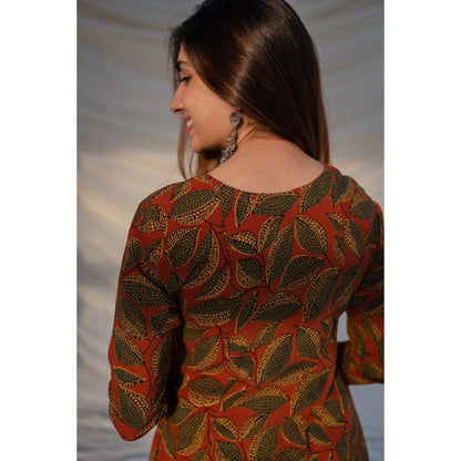 The Indian Ethnic Co. Red Ajrakh Cotton Kali Kurta