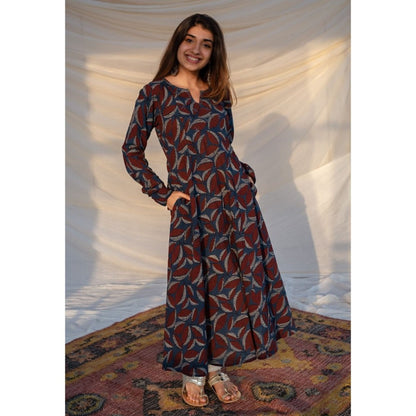 The Indian Ethnic Co. Blue Ajrakh Cotton Kali Kurta