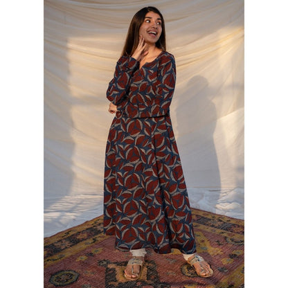 The Indian Ethnic Co. Blue Ajrakh Cotton Kali Kurta