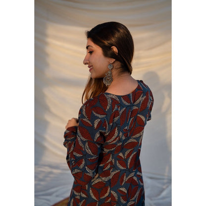 The Indian Ethnic Co. Blue Ajrakh Cotton Kali Kurta