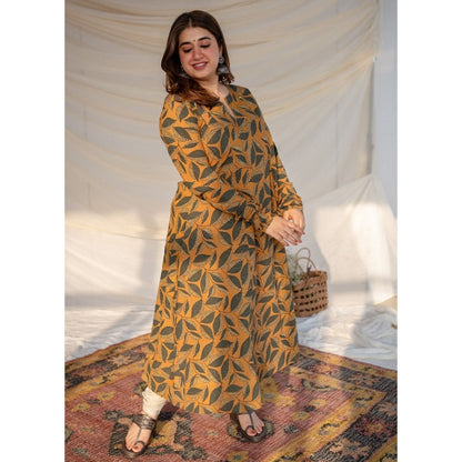 The Indian Ethnic Co. Mustard Ajrakh Cotton Kali Kurta