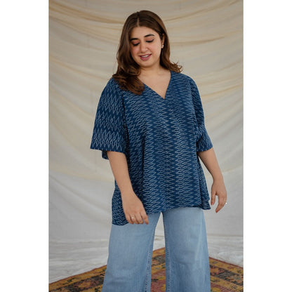 The Indian Ethnic Co. Blue Ajrakh Cotton Short Top