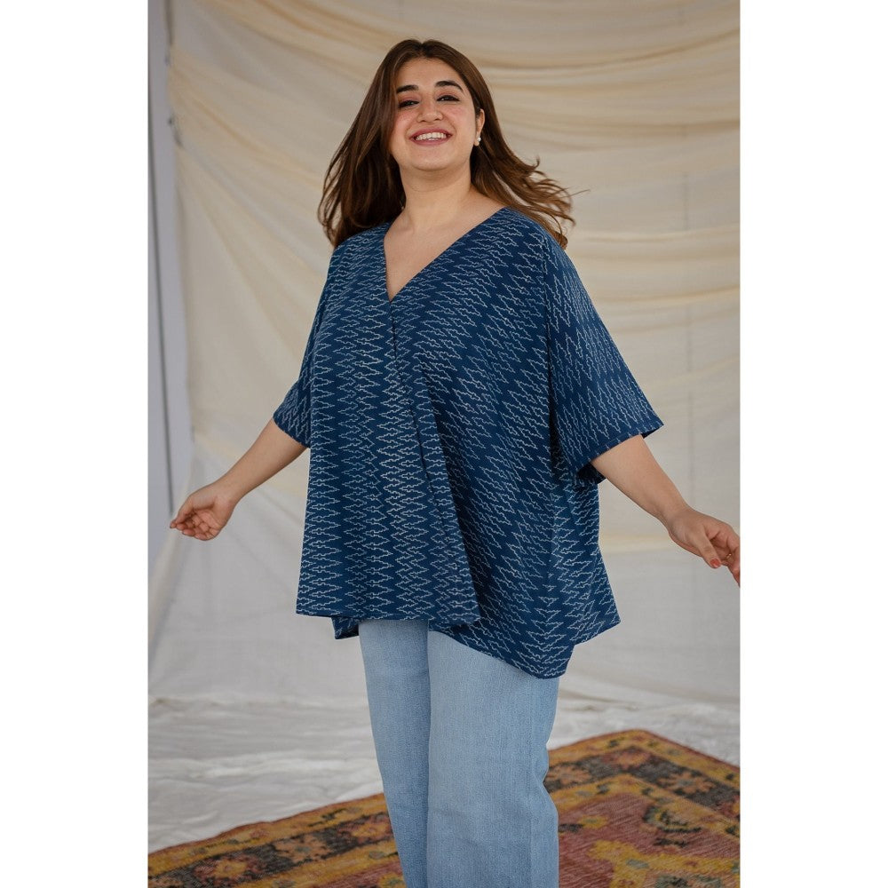 The Indian Ethnic Co. Blue Ajrakh Cotton Short Top