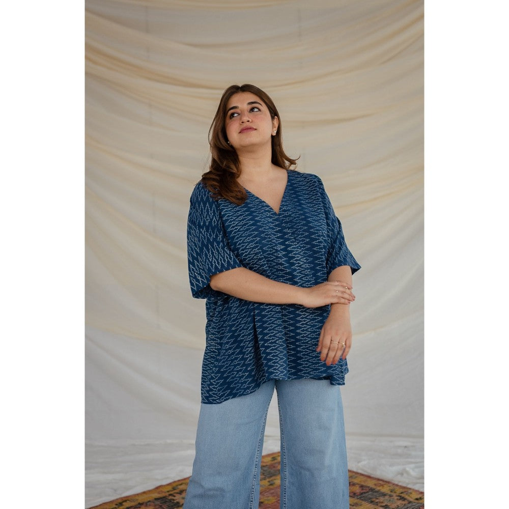 The Indian Ethnic Co. Blue Ajrakh Cotton Short Top